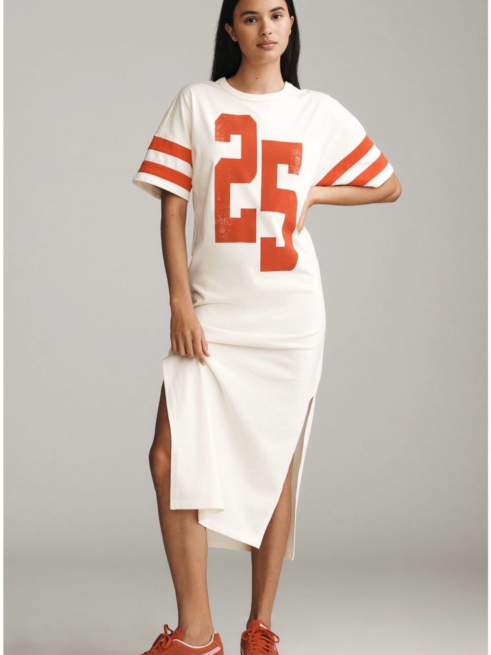 White & Orange Varsity Tee Midi Dress